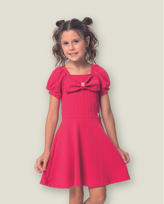 Vestido Jaquard Com Laço Menina Tamanho a 14