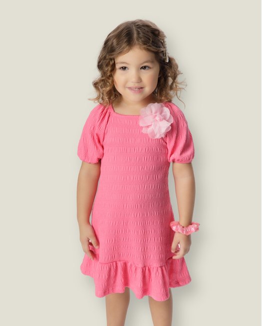 Vestido Infantil Malha Manga Bufante Menina Tamanho a