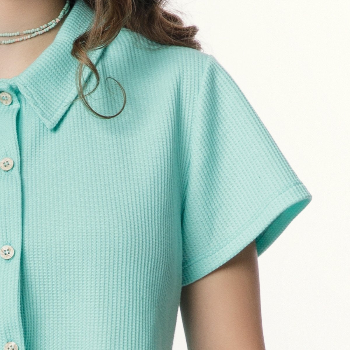 Conjunto Cropped Botão e Shorts - Menina Tamanho 12 a 18