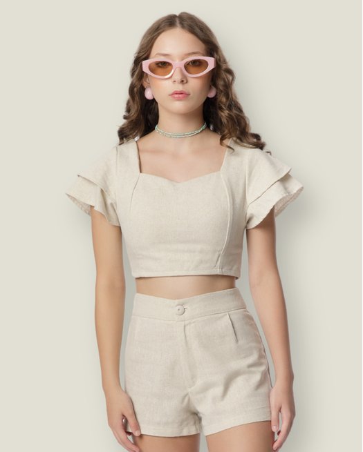 Pantalón Corto Crop Top Y Short Conjunto Conjunto Deportivo De Dos