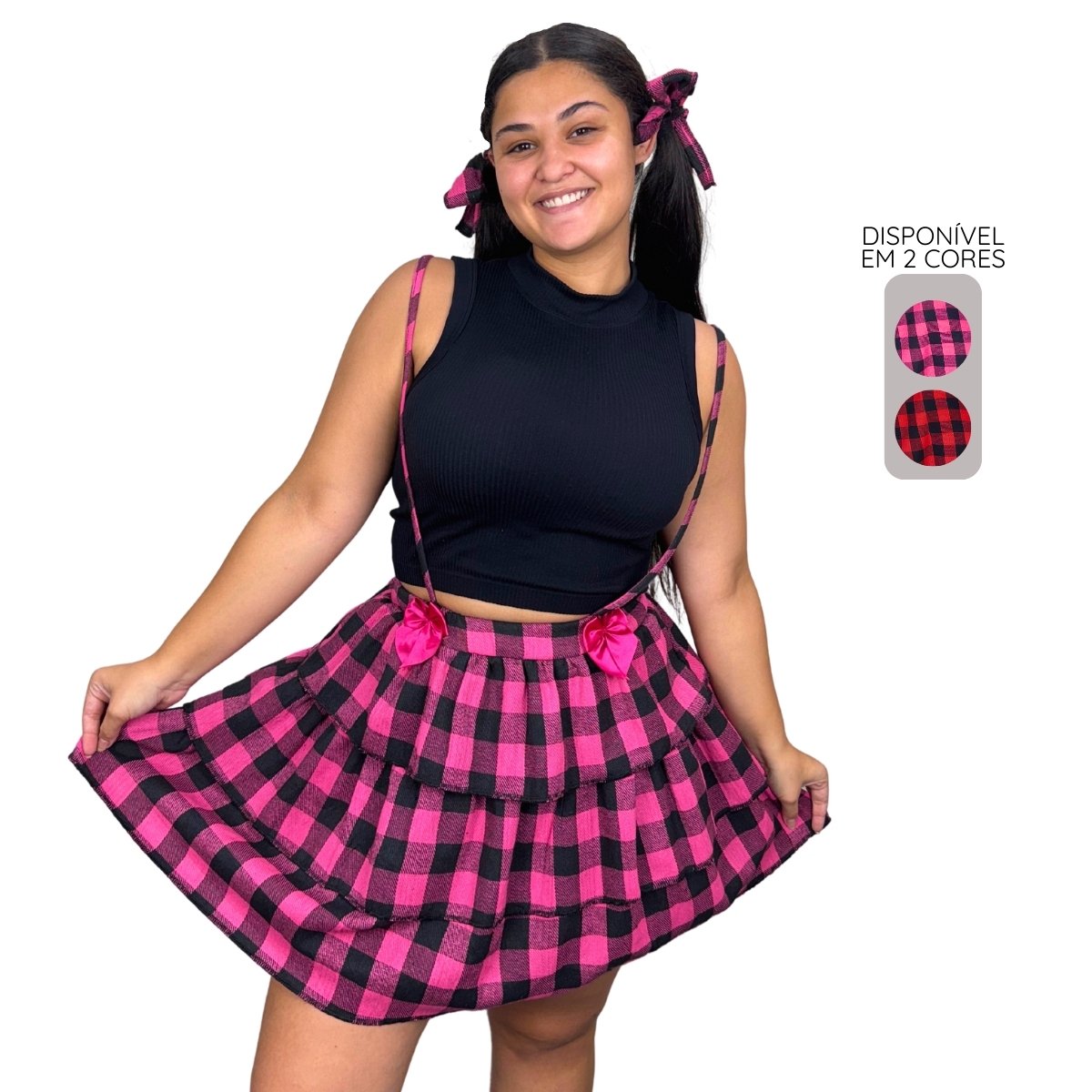 Saia Rodada Xadrez Festa Junina Feminino Tamanho PP ao G