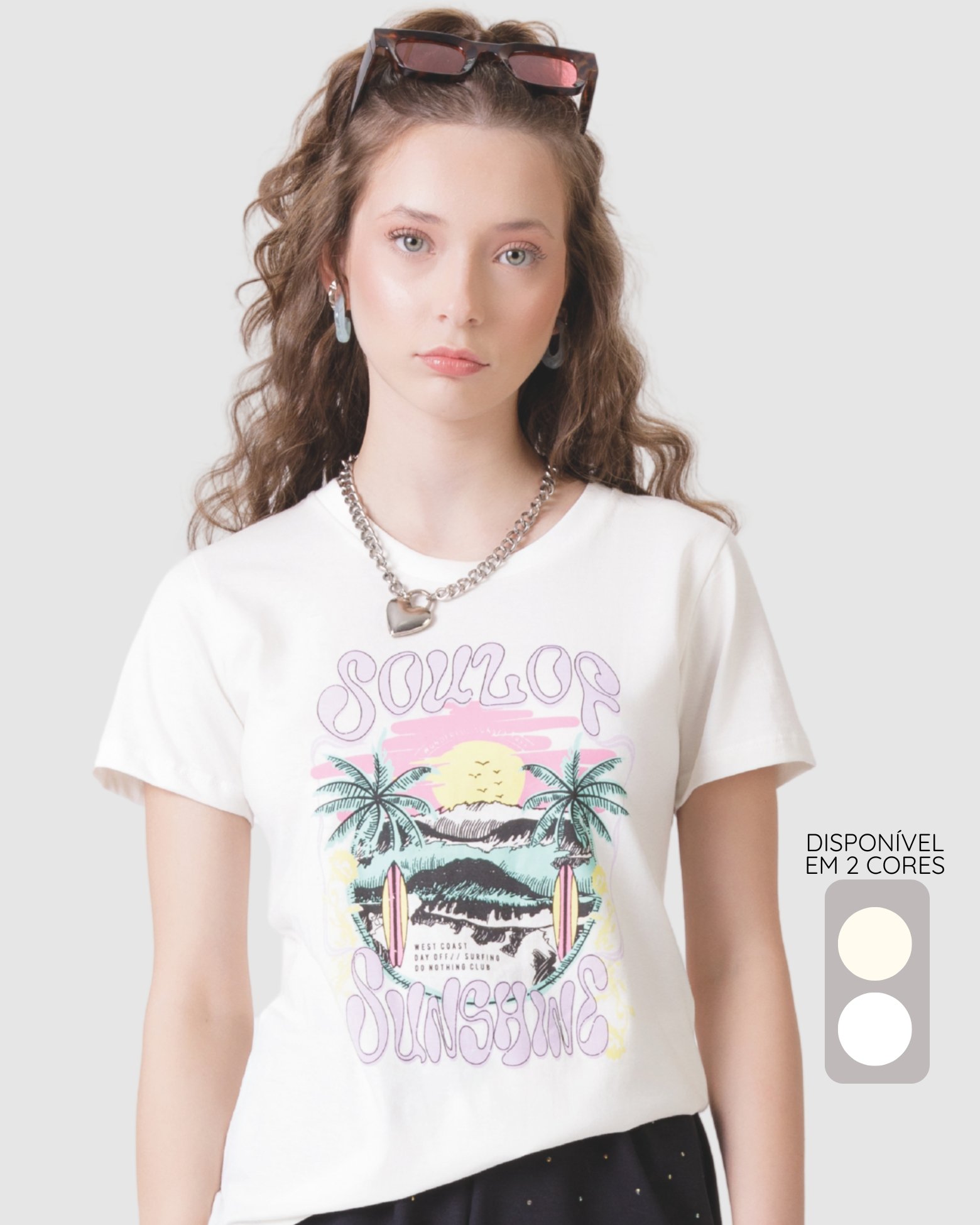 Camiseta meia malha estampa praia verão divertida leve - OffWhite