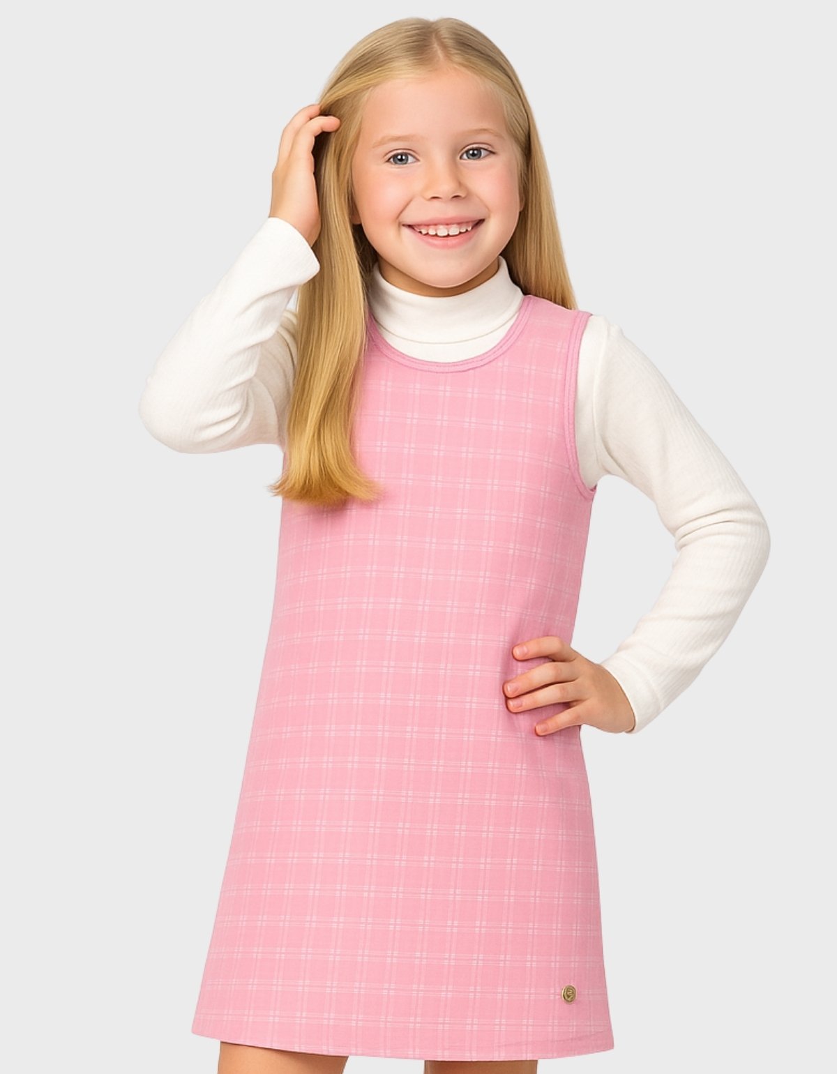 Conjunto Blusa Franz Rev e Salopete Xadrez - Menina 4 a 14 anos